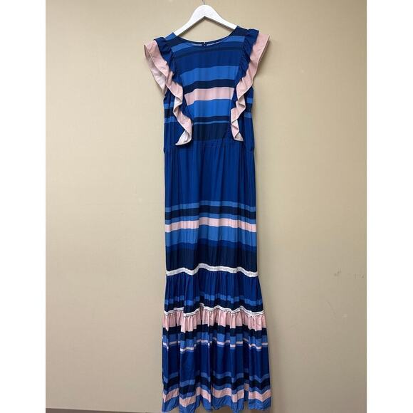 Anthropologie Especia Blue Pink Striped Zelanda Maxi Dress Size S Euro Summer - Picture 3 of 10